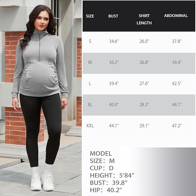 GINKANA Maternity Women's Long Sleeve Shirt Half Zipper Lapel Lightweight Casual Maternity Pullover with Pockets