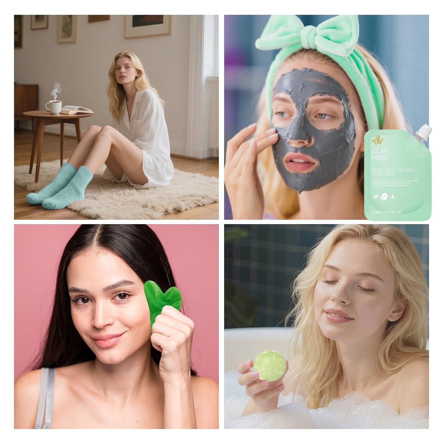 Tea Tree Face Sheet Mask Pack, 55Pcs Skin Care Set for Women & Men, Self Care Kit, Hydrogel Jelly Mask, Eye Gel, Under Eye Patches, Hyaluronic Acid Facial Serum, Christmas, Birthday,Mother Day, Dad