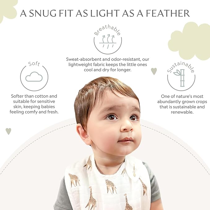 Bamboo Little Bamboo Viscose Baby Bib Set (2-pack), Giraffe & Zebra - 70% viscose made from bamboo, 30% cotton muslin, Imported