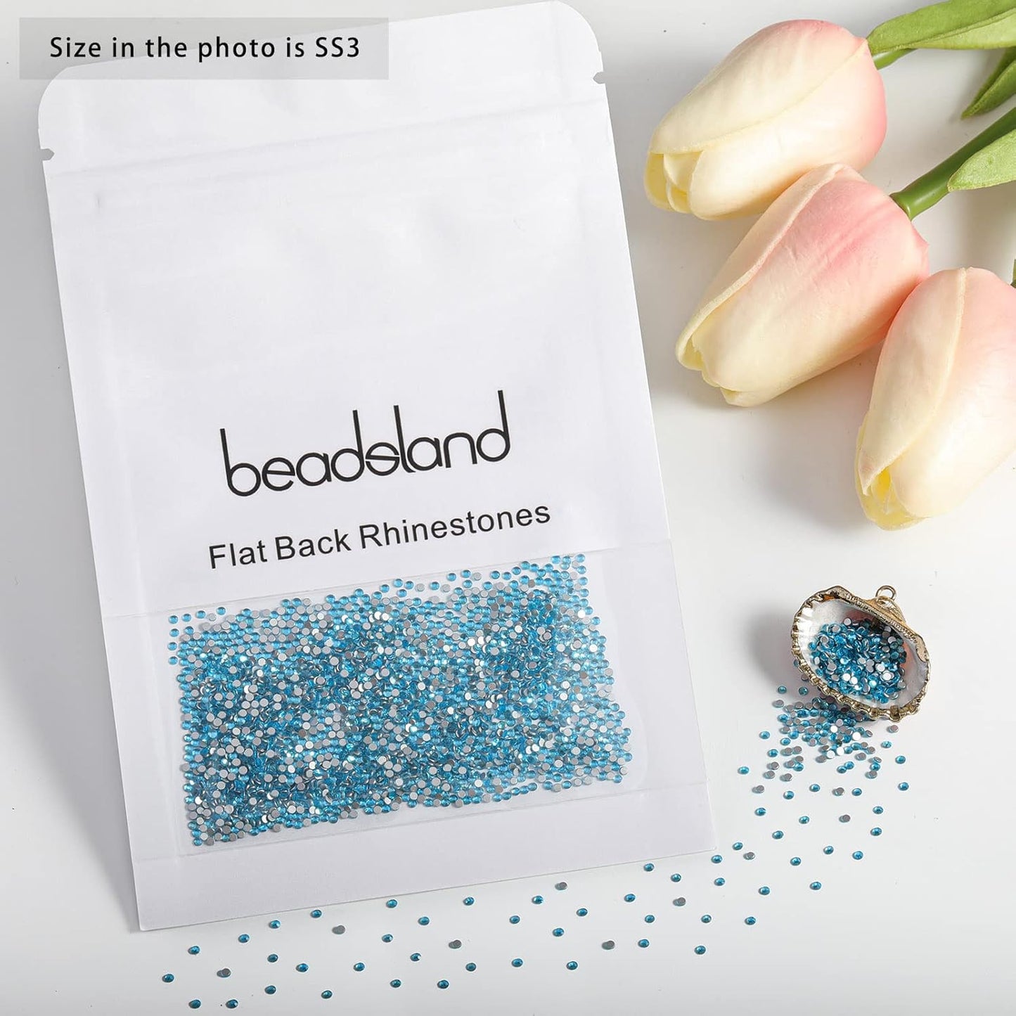 beadsland Flat Back Crystal Rhinestones Round Gems, Aquamarine (1.3-1.4mm) SS3/1440pcs