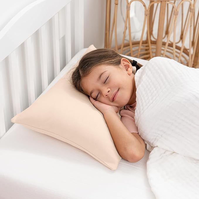 Comfy Cubs Toddler Pillow with Cotton Pillowcase, 13 x 18 in, 2 Pack - Travel and Sleep Support for Kids - Lightweight, Breathable Microfiber Fill - Soft and Cozy Small Pillow for Toddlers - Cream