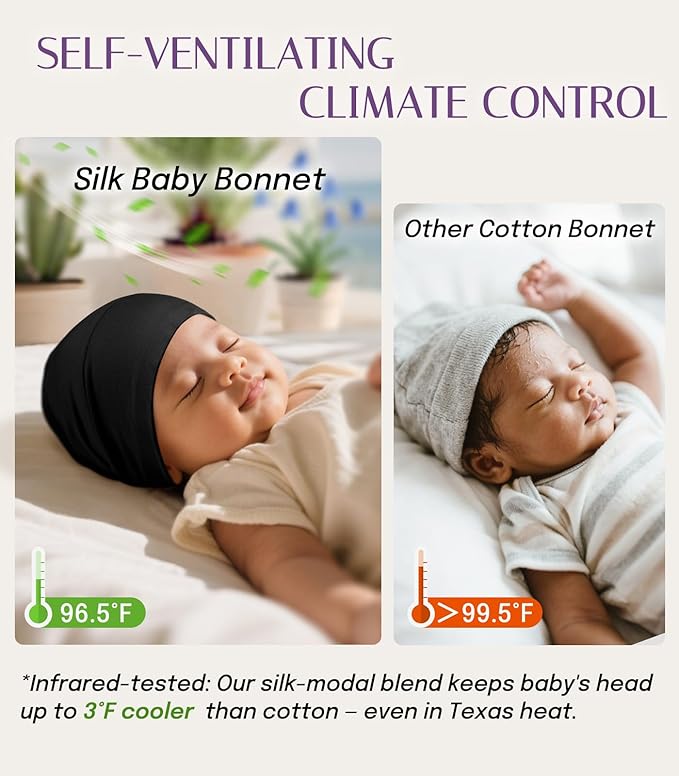 OLESILK Silk Baby Bonnet for 0-6 Months - 100% Mulberry Silk Toddler Hair Bonnet, Adjustable Night Cap for Sleeping