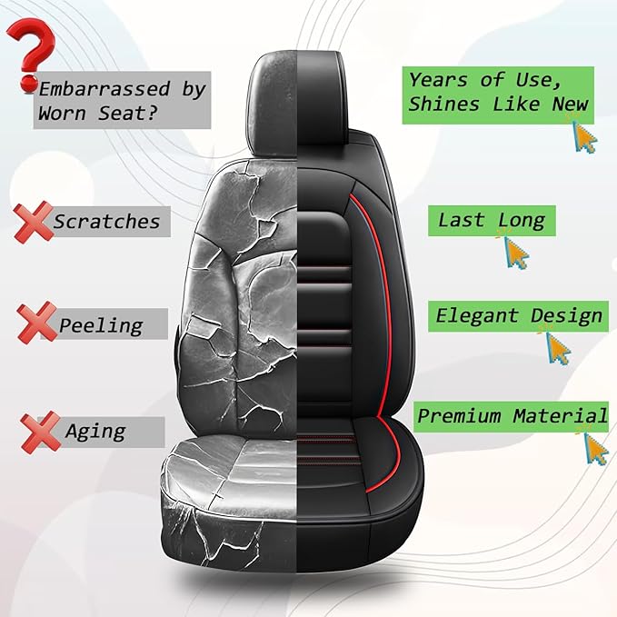 Seat Cover for Ford Fusion 2006-2020 | Car Seat Covers Front Seats, Waterproof Seat Protectors, Automotive Front Seat Covers (Front Seat, Black&Red Line)