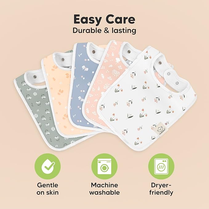 KeaBabies 8-Pack Organic Baby Bibs for Boys, Girls - Super Absorbent Cotton Drool Bibs for Baby Girl & Boy, Teething Toddler, Drooling Newborn, Ultra Soft & Machine Washable (Fleur)