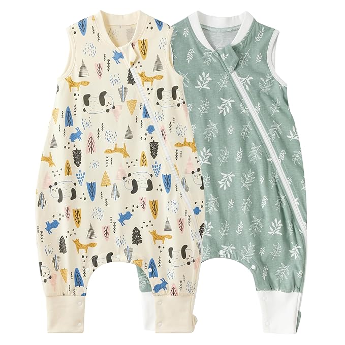 Duomiaomiao 2 Pack 0.5 TOG Toddler Sleep Sack 36-48 Months 100% Cotton Lightweight Baby Sleep Sack with Feet, Breathable Comfy Toddler Wearable Blanket