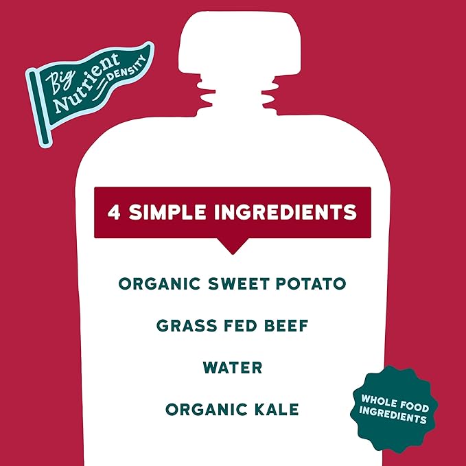 Serenity Kids 6+ Months Baby Food Pouches Puree Made With Ethically Sourced Meats & Organic Veggies | 3.5 Ounce BPA-Free Pouch | Grass Fed Beef, Kale, Sweet Potato | 1 Count