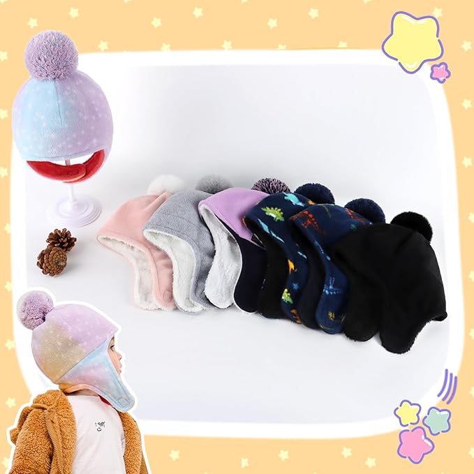 Baby Beanie Hat Pom Full Hood Hat Toddler Winter Hat Fleece Earflap Cap for 6M-4T Boys Girls Winter