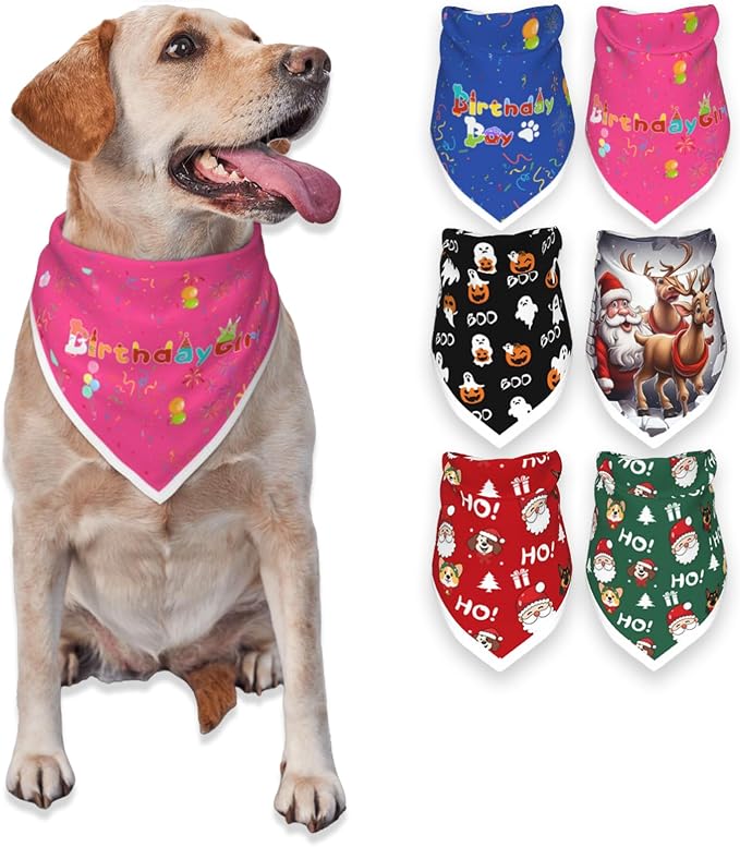 Birthday Dog Bandanas Girl, Cat Dogs Triangle Pet Scarves by PAPIAMENPET