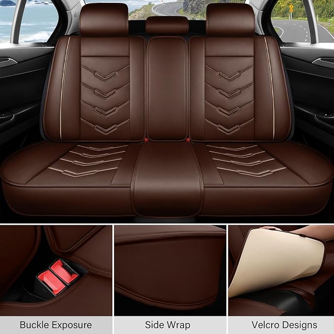 Leather Car Seat Covers Fit for LR Defender 2020-2025, 5 Seater Waterproof and Wear-Resistant Seat Cover Interior Accessories(Full Set with Pillow,Coffee)