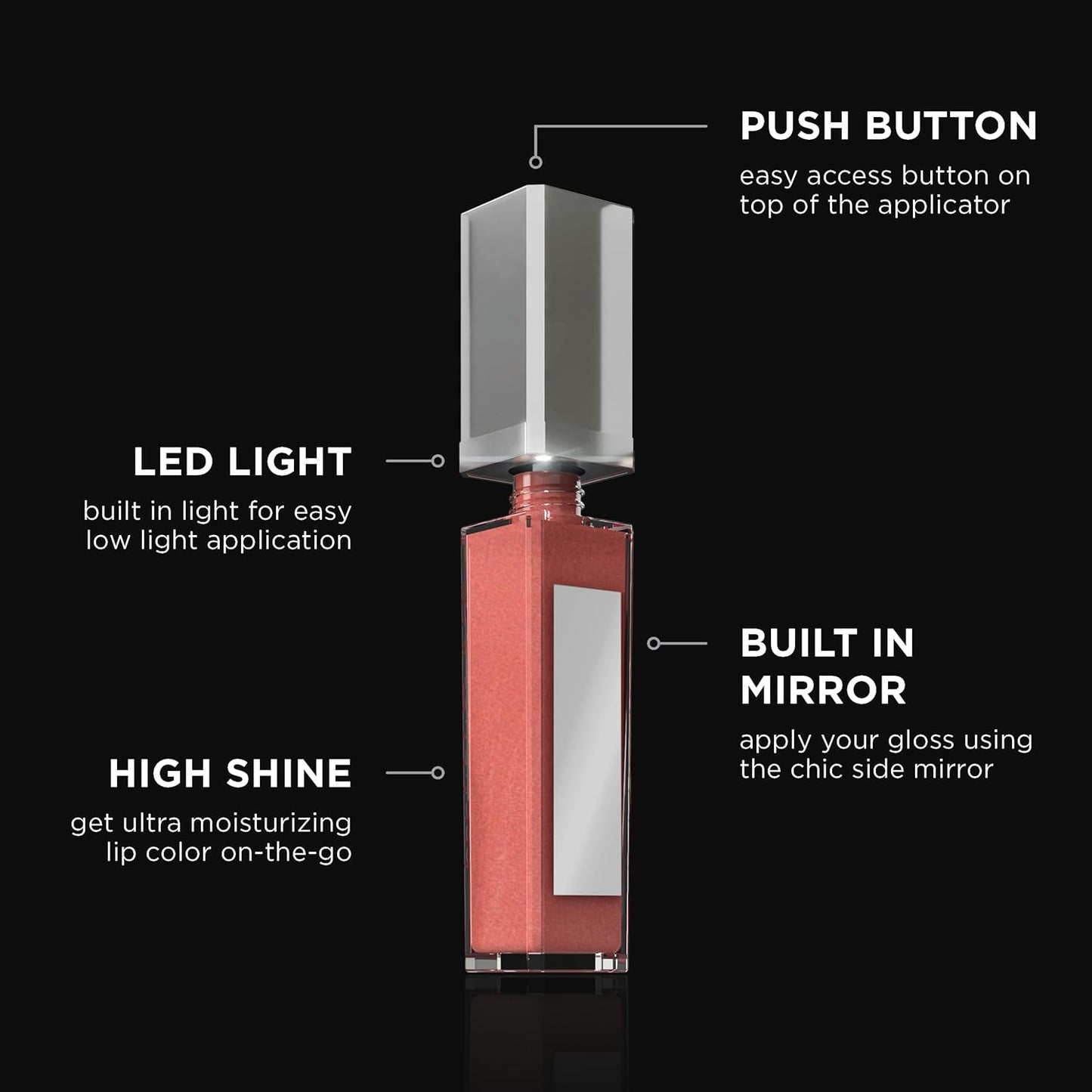 Pure Cosmetics Pure Illumination Lip Gloss - LED-lit Applicator w/Side Mirror - Non-Sticky, Moisturizing & Hydrating Lip Glosses - Soothes & Protects Dry Chapped Lips (Ooh La La)