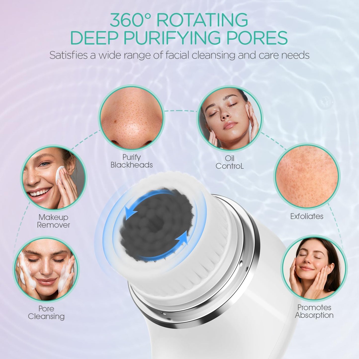 VOYOR Facial Cleansing Brush Electric for Deep Skin Cleansing Face Scrubber Rechargeable for Exfoliating and Removing Blackhead Spin Face Brush for Massaging, Remove Makeup Facial Brush FB101