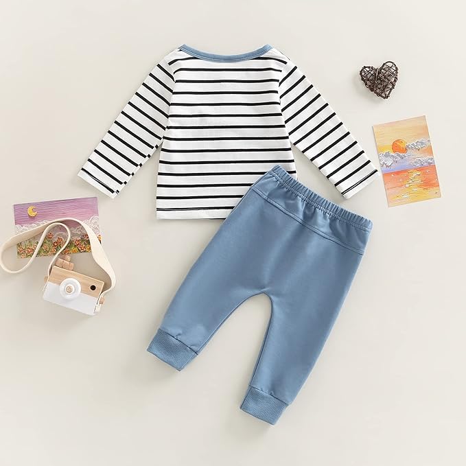 Toddler Baby Boy Clothes Solid Color Long Sleeve Crewneck Sweatshirt Top Casual Pants Set 2Pcs Fall Winter Outfits