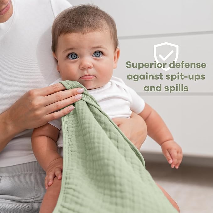 Comfy Cubs Muslin Burp Cloths 20" x 10", Pack of 6 - Large, 6-Layer, Ultra Absorbent 100% Cotton for Baby Drool and Messes - Soft, Safe & Gentle Baby Burp Cloths Set for Boys & Girls - Sage