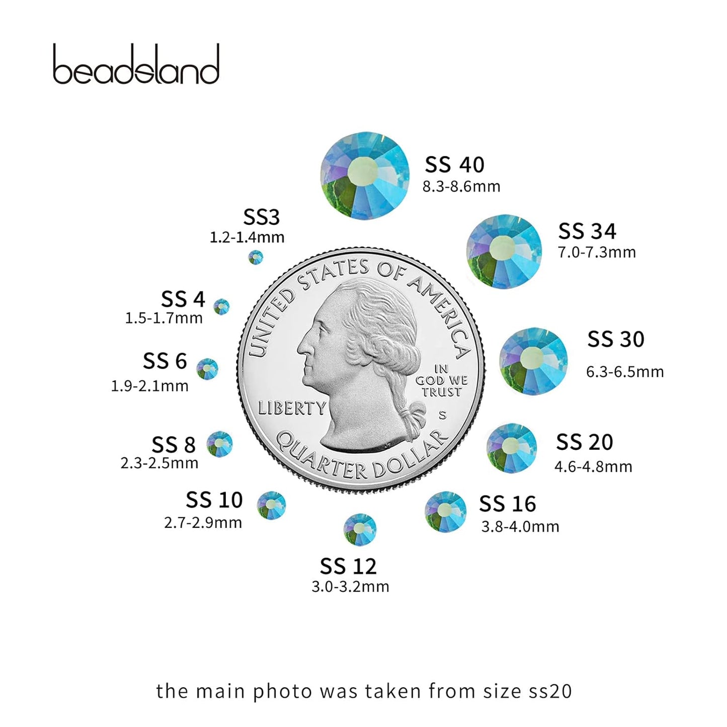 Beadsland 1440 Pieces Flat Back Crystal Rhinestones Round Gems,Aquamarine AB,SS3,1.2-1.4mm