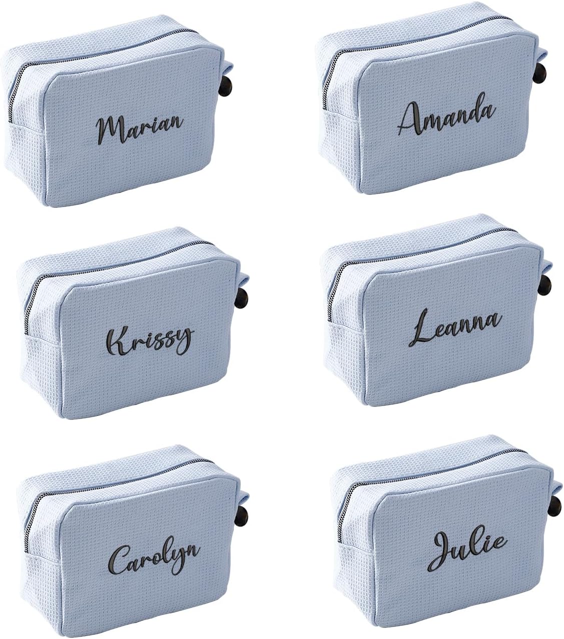 GOPHIE Personalized Embroidered Makeup Bag,Custom Waffle Fabric Cosmetic Pouch for Women, Travel Makeup Pouch (6, Sky Blue)