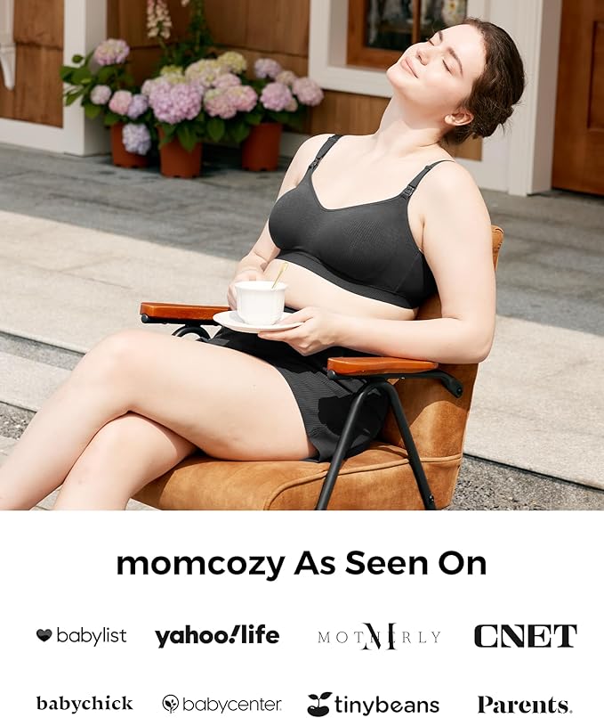 Momcozy Hands-Free Pumping Bra, Wireless & Seamless HF010 Breast Pump Bra, Breathable Tencel™ Fabric & Fully Fixed Cups