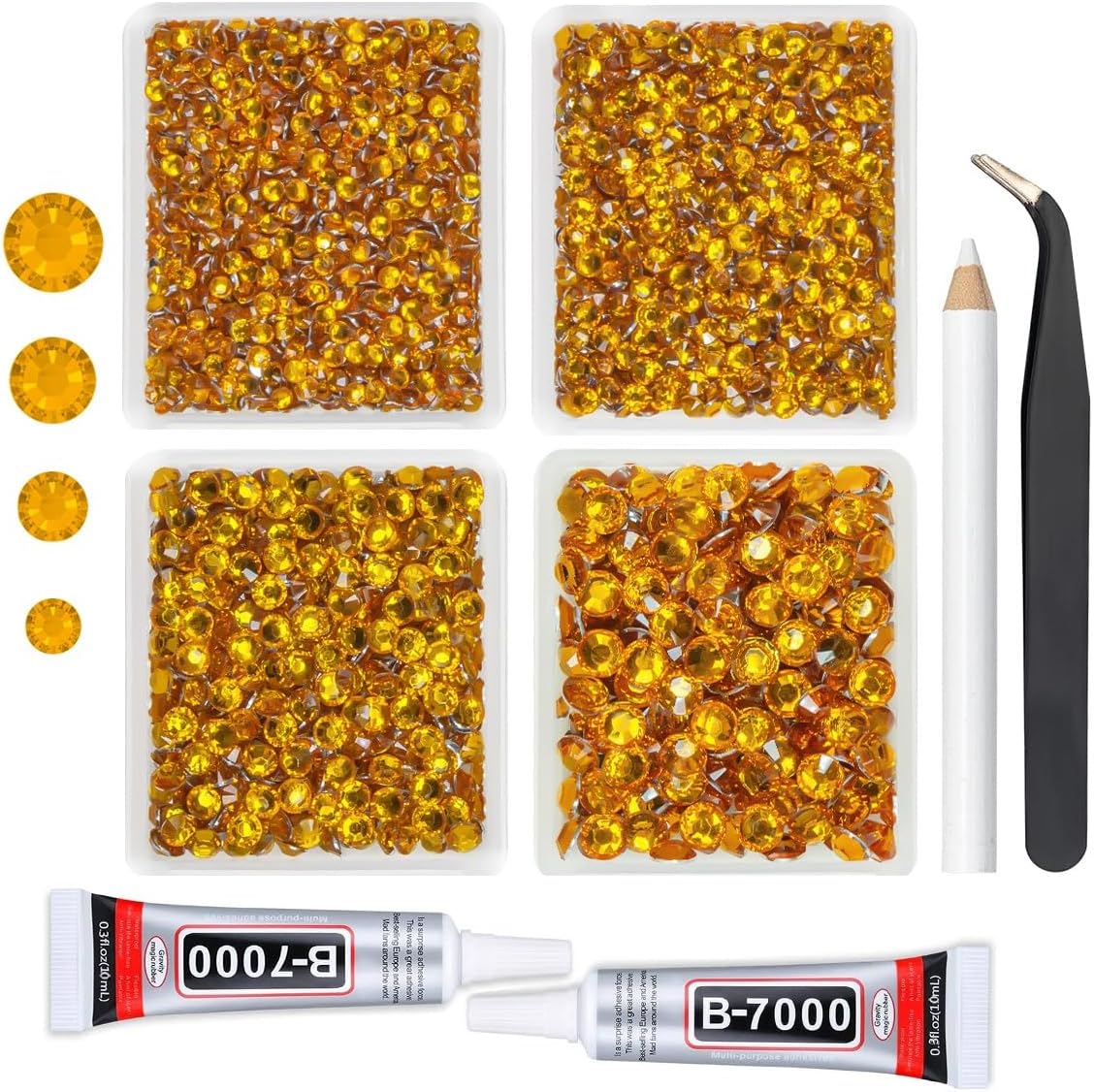 Orange Yellow Crystal Resin Rhinestones w B7000 Jewelry Glue for Bedazzling Crafting Flatback Stones 3mm-6mm Diamonds Crystals Gems Charms for Nails Face Eyes Makeup Tumblers Bottles DIY Crafts