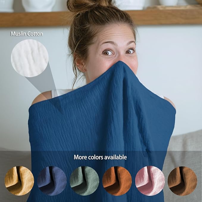 Muslin Nursing Covers for Breastfeeding, Arch Neckline Breast Feeding Covers for Women, Moms Privacy Breathable Summer Nursing Apron, 43.3" x 25.6" Soft Feeding Cover (Misty Blue)
