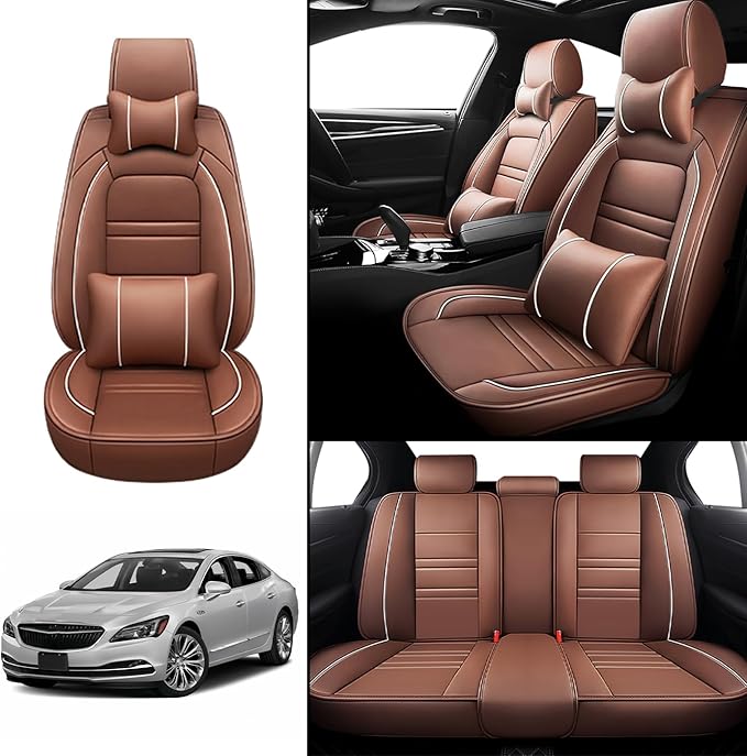 Car Seat Covers for Buick Lacrosse 2005-2019 | 5-Seats Seat Covers, Waterproof Seat Protectors, Automotive Seat Covers (Full Set with Pillow,Coffee)