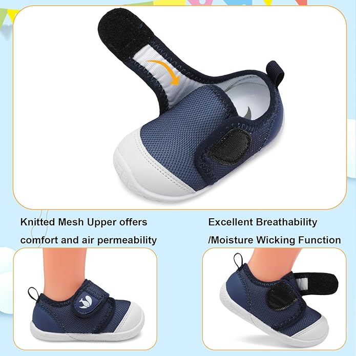 FEETCITY Baby First Walking Shoes Boys Girls Infant Sneakers Crib Shoes Breathable Lightweight Slip On Shoes