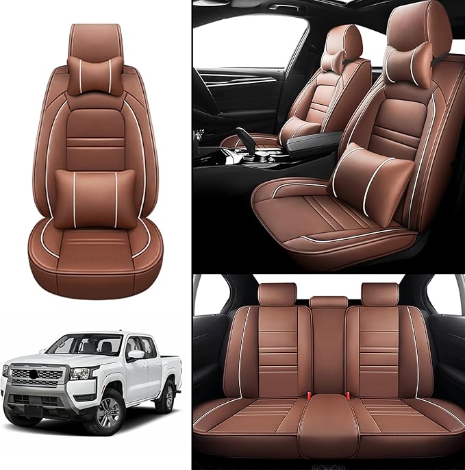 Car Seat Covers for Nissan Car Frontier 1998-2025 | 5-Seats Seat Covers, Waterproof Seat Protectors, Automotive Seat Covers (Full Set with Pillow,Coffee)