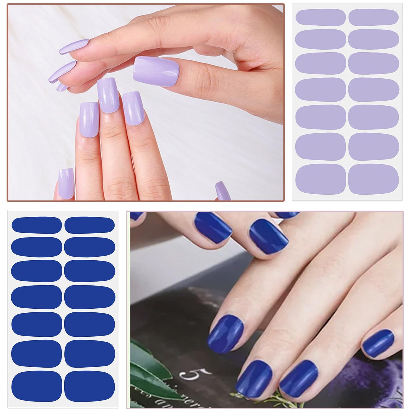 WOKOTO 20 Sheets Blue Gel Nail Wraps for Women - Blue Series Glitter Solid Nail Polish Stickers Stick On Nails Polish Strips Gel Nail Strips Self Adhesive Fingernail Stickers for Nails with File
