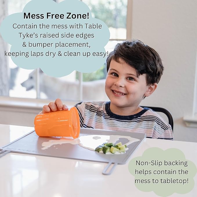 Table Tyke Silicone Placemat for Toddlers with Teething Table Edge Bumper - Non-Slip Baby Placemat for Restaurant & Home Dining - BPA Free Kids Food Mat - Travel Ready Toddler Eating Mat - Sage Green
