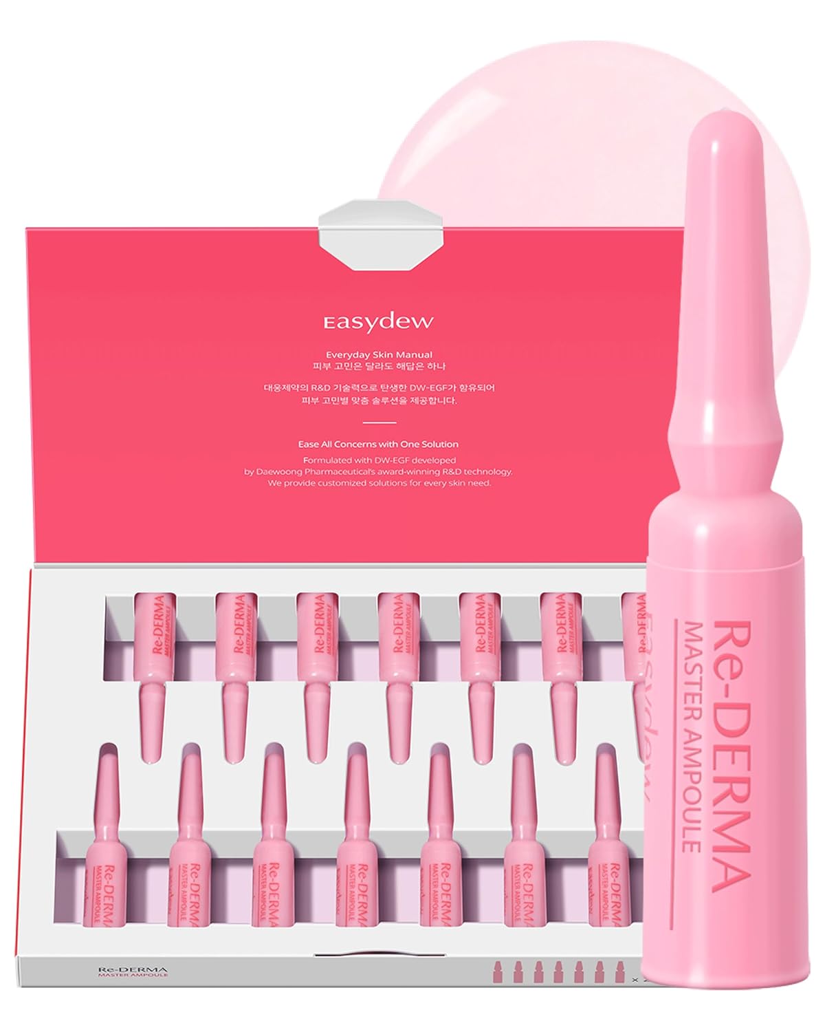 EASYDEW DW-EGF Peptide Re-DERMA Master Ampoule - Korean Anti-Aging Skincare Facial Serum - Firming, Restore skin vitality, Smooth fine lines and wrinkles with Oligo peptide, Niacinamide - 0.42fl. oz.