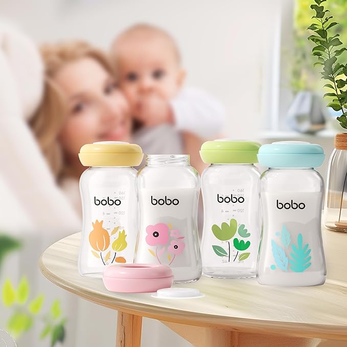 YOHKOH Glass Breast Milk Storage Bottles - 100% Leak-Proof, BPA-Free Breastmilk Storage Containers, Freezer & Dishwasher Safe, Ideal for Nursing Mothers (Green, 5.4oz (Pack of 6))
