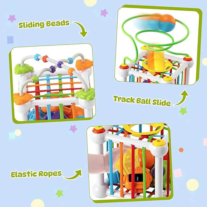 Montessori Sensory Cube for Toddlers 18 Months + | Educational Activity Center with Elastic Sides | Baby Learning Toys, Wonderful Gift for Birthday Boys & Girls