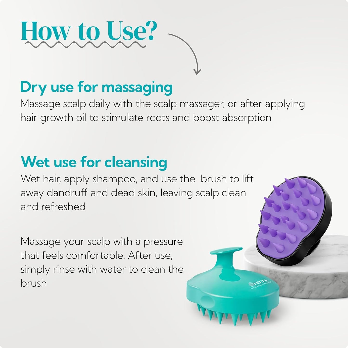 HEETA Hair Scalp Massager Shampoo Brush 2 Pack, Soft Silicone Bristles to Remove Dandruff, Waterproof Hair Scrubber for Both Wet Dry Hair, Suitable for Men & Women (Green & Black)