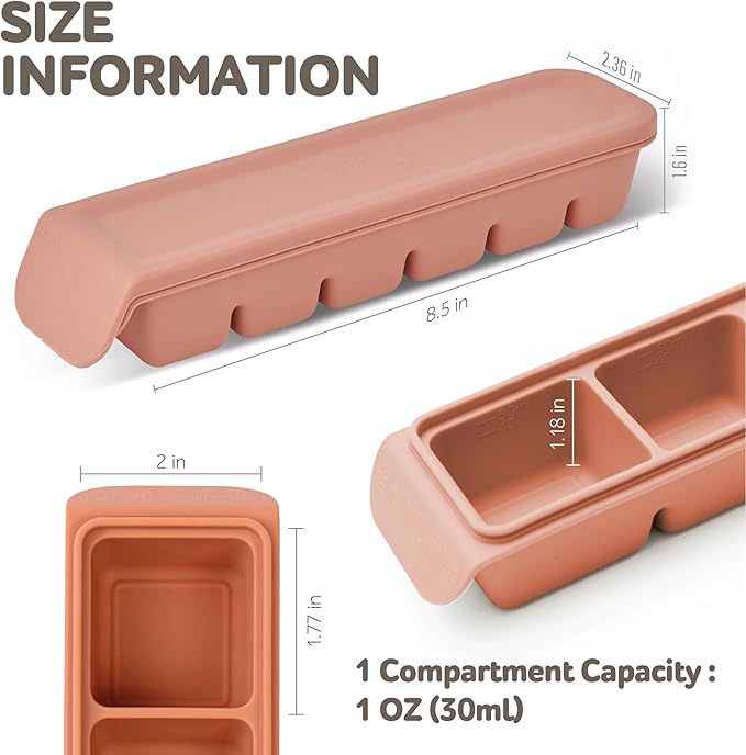 Silicone Freezer Trays with Lid, 1oz 6 Section - Leak Proof Silicone Freezer molds for Homemade Baby Food Breastmilk, Purees, Vegetables, Baby Food Jars Ice Tray with Lid BPA Free Pastel Pink