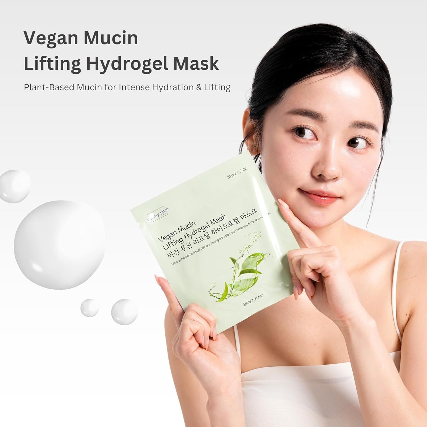 Vegan Mucin Lifting Hydrogel Collagen Face Mask 4+1 ea Ultimate Hydration, Improves Skin Texture, Soothing, Elasticity, Glowing Skin, Reduces Fine Lines & Wrinkles, Made in Korea OHMYPURE (5, Vegan)