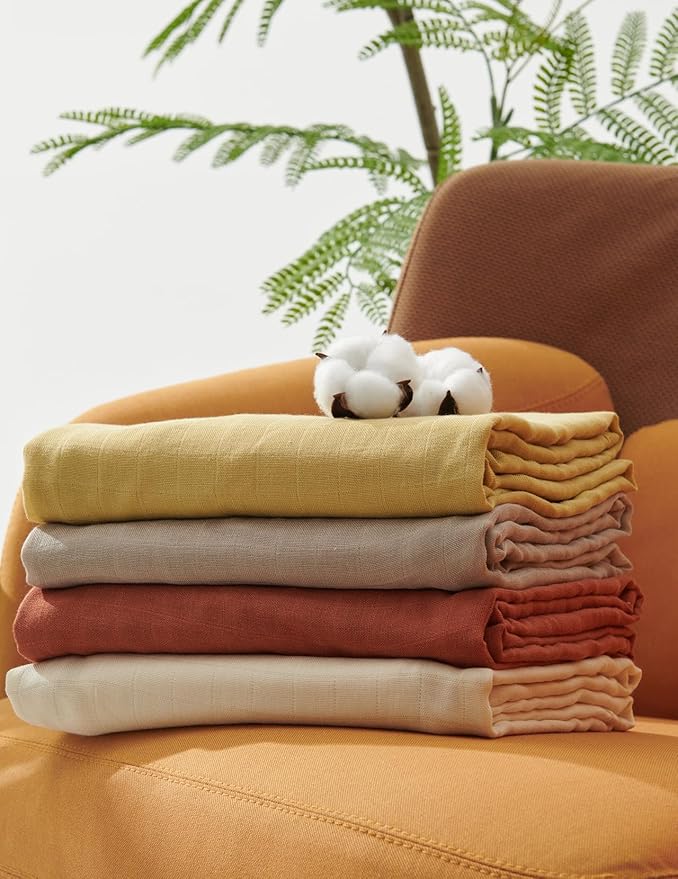 Momcozy Muslin Swaddle Blankets, Ultra Soft Neutral Swaddle Blanket, Breathable Large 47'' x 47'' Baby Infant Newborn Boys Girls Swaddling Receiving Blanket Wraps, Retro Red Brown