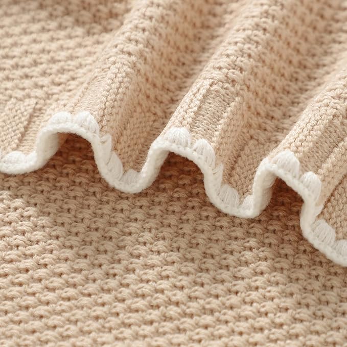Neiwech Baby Blanket Knit Cozy Soft Lightweight Crib Stroller Nursery Receiving Swaddling Blankets for Newborn Infants Boys Girls Camel 30x40 Inch