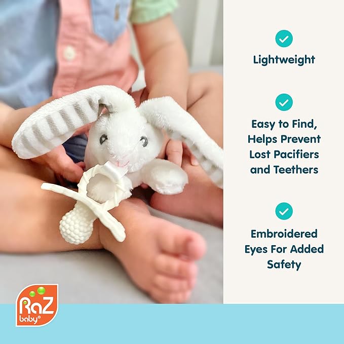 RaZbaby Puppy RaZbuddy w/RaZberry Teething Relief Pacifier – Soothes Sore Gums w/Nature-Inspired Texture, 100% BPA-Free Silicone Teether, Detachable Stuffed Animal – 3 Months+ Teether, Cookies&Cream