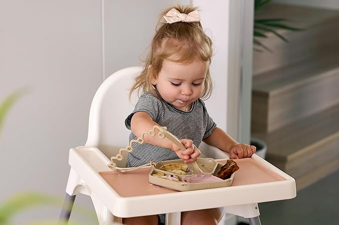 Smack Fun - Silicone Baby Feeding Spoons | 2 Pack (Cambridge Blue/Shifting Sand)
