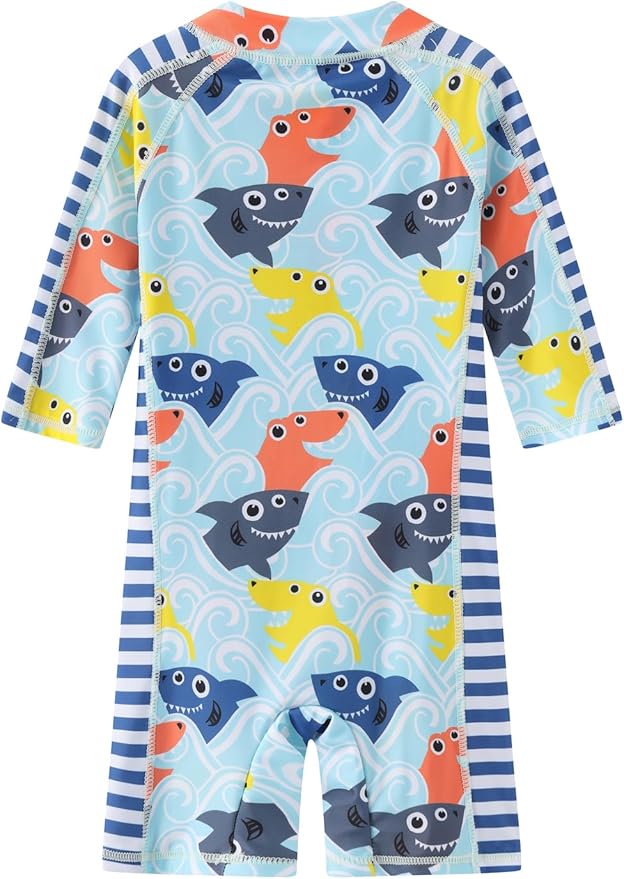 Toddler Baby Boys Swimsuit Rashguard One Piece Zipper Bathing Suit with Sun Hat Infant Swimwear Sunsuit UPF 50+