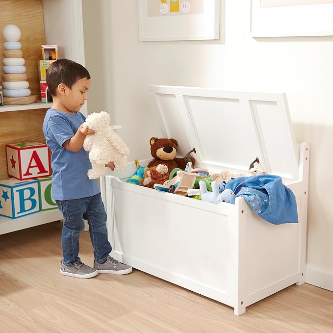 Melissa & Doug Toy Chest, Wooden Toy Storage Box with Safety-Hinged Lid, Kids Toys Storage Organizer for Playroom, Bedroom, & Montessori Classroom Furniture for Boys & Girls Ages 3+