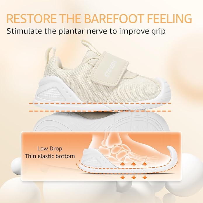 Baby Shoes Wide Toe Box Infant Boy Girl First Walker Shoe Toddler Crib Barefoot Sneakers Non-Slip Sole Soft Breathable Mesh Lightweight Walking Indoor Newborn Chubby Babies 6 9 12 18 24 Months