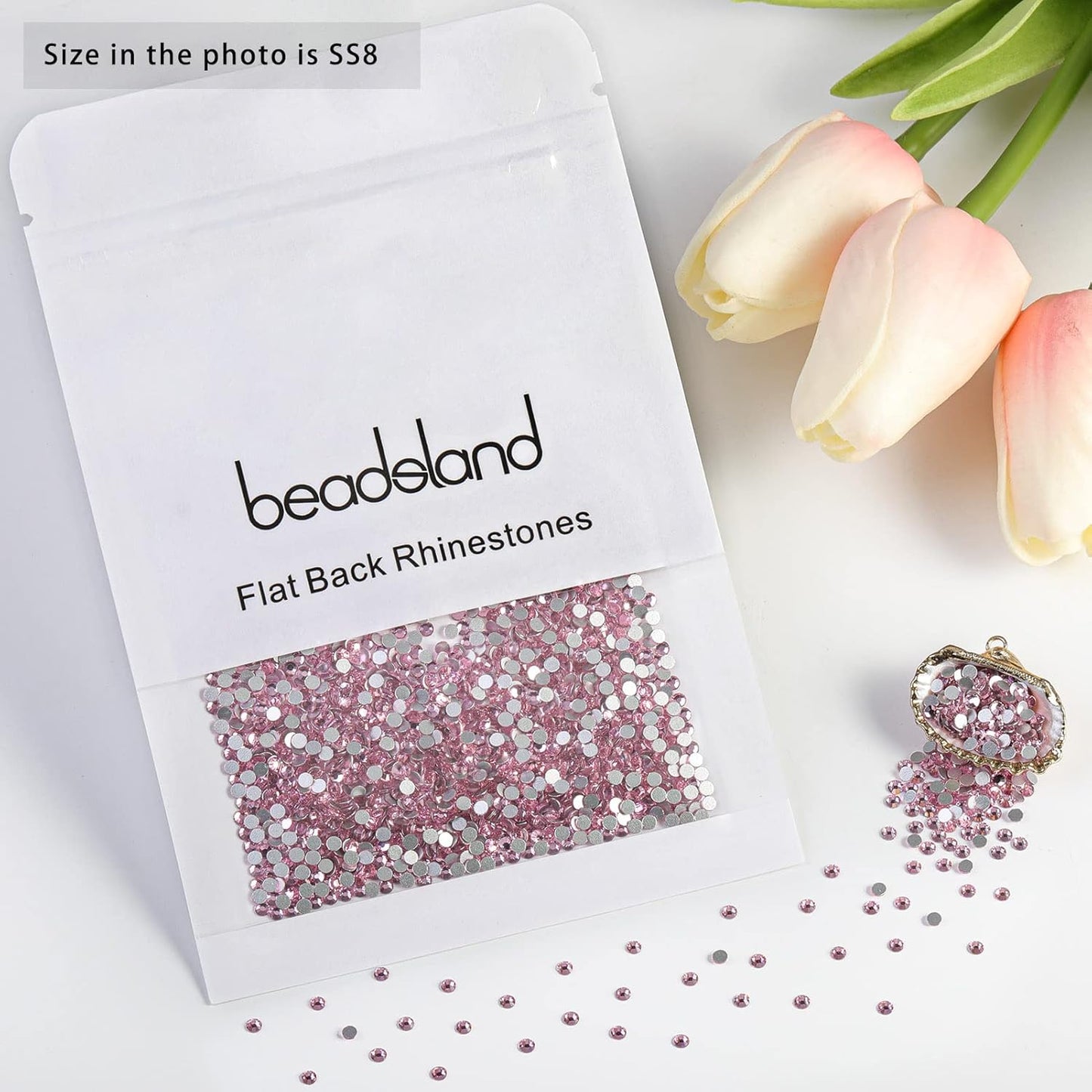 beadsland Flat Back Crystal Rhinestones Round Gems, Light Pink (2.3-2.5mm) SS8/1440pcs