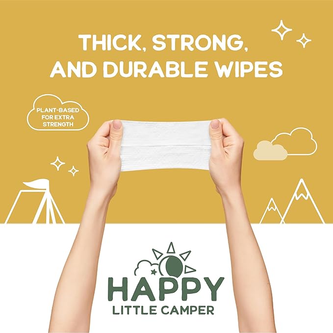 Happy Little Camper Ultra-Absorbent Super Saver Baby Diapers Size 3 - Hypoallergenic, Unscented & Chlorine-Free Disposable Diapers (200 Count) Come with Flushable Wipes (200 Count) for Sensitive Skin