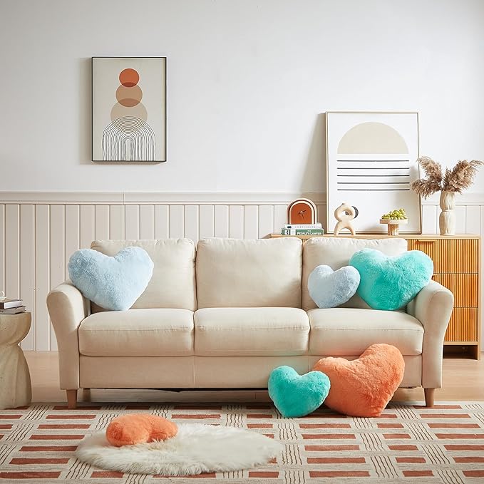 EastTree Heart Pillows, Teal Heart Shaped Pillows, Love Throw Pillows Gifts, Ultra Soft Faux Rabbit Fur Small Cute Pillows, Women Girls Kid Room Decor 10x13 Inch