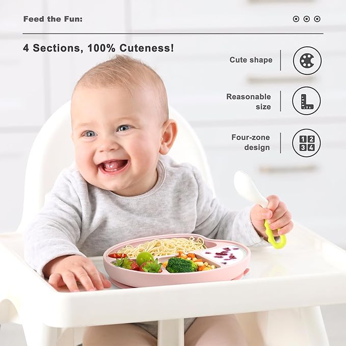 Li&Zhao Baby Bowls with Suction - Suction Plates for Toddlers Toddler Plate Baby Plate Divided Design Kids Plates Baby Suction Plate with Lids Microwave & Dishwasher