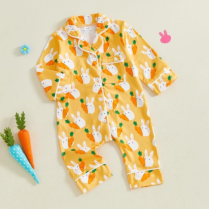 Balaflyie Baby Girl Button Down Pajamas Romper One-Piece Jumpsuit Long Sleeve Sleeper Infant Sleepwear