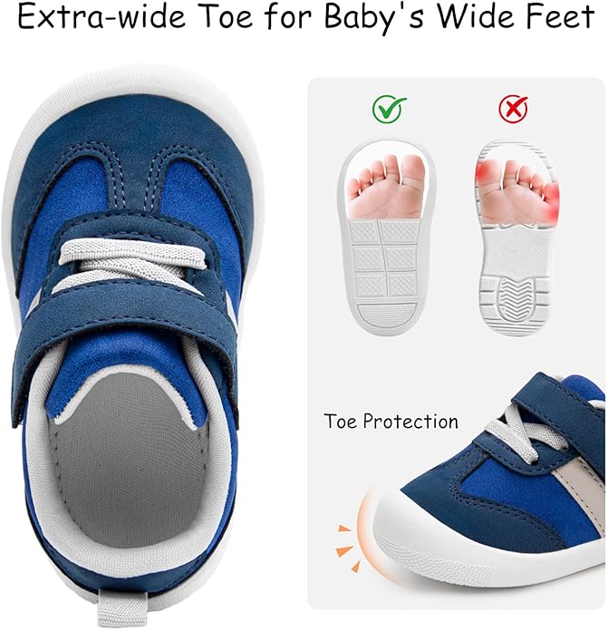 Baby Shoes Boys Girls Barefoot Wide Toe Box Zero Drop First Walkers PU Leather Nonslip Toddler Sneakers for 6-24 Months Infant Walking,Running,Crawling