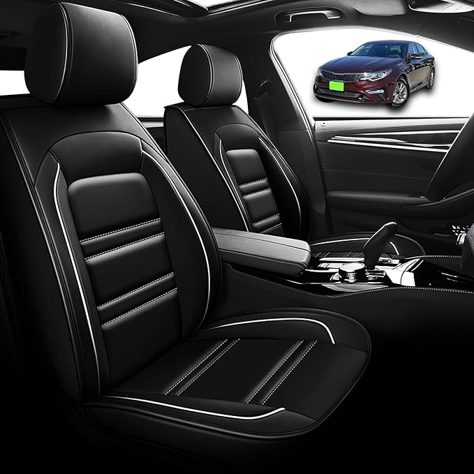 Seat Cover for kia Optima 2003-2020 | Car Seat Covers Front Seats, Waterproof Seat Protectors, Automotive Front Seat Covers (Front Seat, Black&White Line)