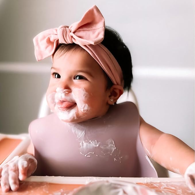 Moonkie Silicone Baby Bibs Set Of 3, BPA Free Soft Adjustable Fit Waterproof Feeding Bibs for Babies and Toddlers(Pink/Pastel Yellow/Soft Pink)