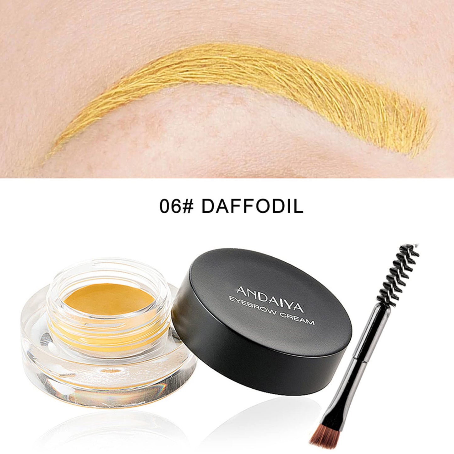 MAEPEOR 12 Colors Eyebrow Pomade Full-pigmented Long Lasting Waterproof Cream Gel Filling & Shaping Tinted Eyebrows Enhancers with Brush for Daily or Cosplay (06 Daffodil)