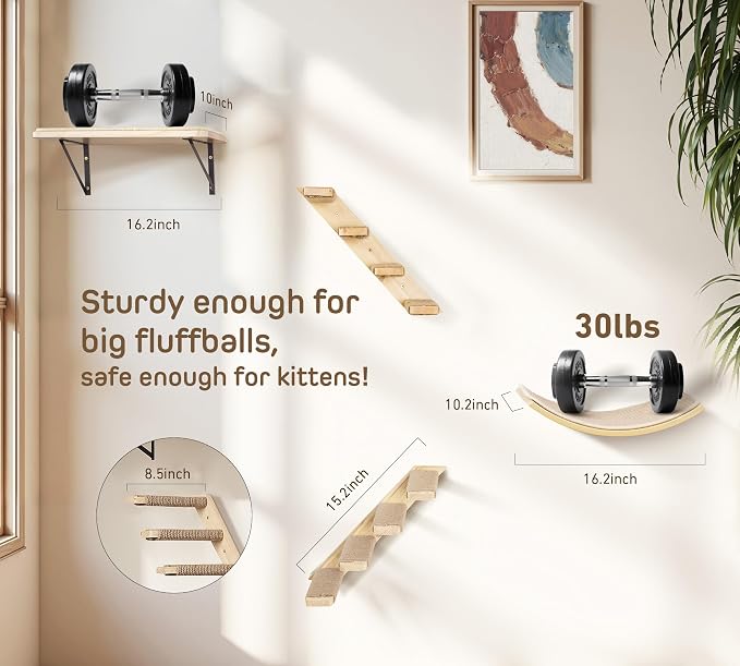 Wall Mounted Cat Shelves Set for Large Cats, 4 Piece Wood Cats Wall Furniture - Image 7
